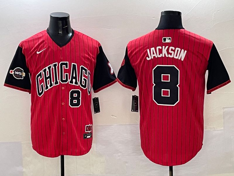 Men Chicago White Sox #8 Jackson Red Stripe Joint Name Nike 2025 MLB Jersey style 32->chicago white sox->MLB Jersey